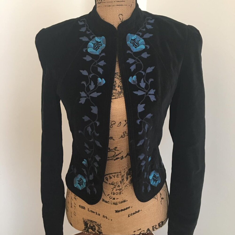 Lucky Brand Floral Embroidered Velvet Velour Blazer Jacket